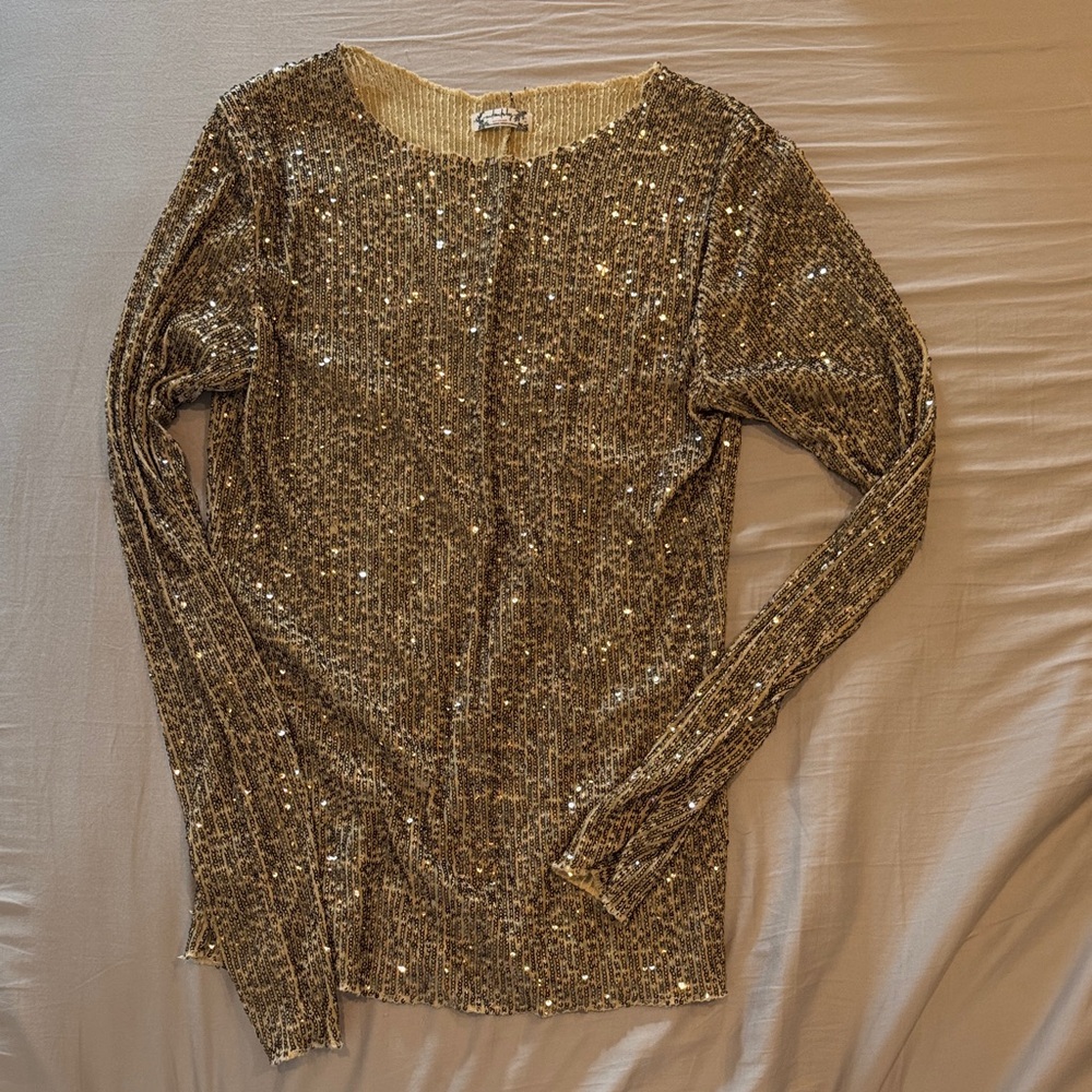 Free People Gold Sequin Blouse
